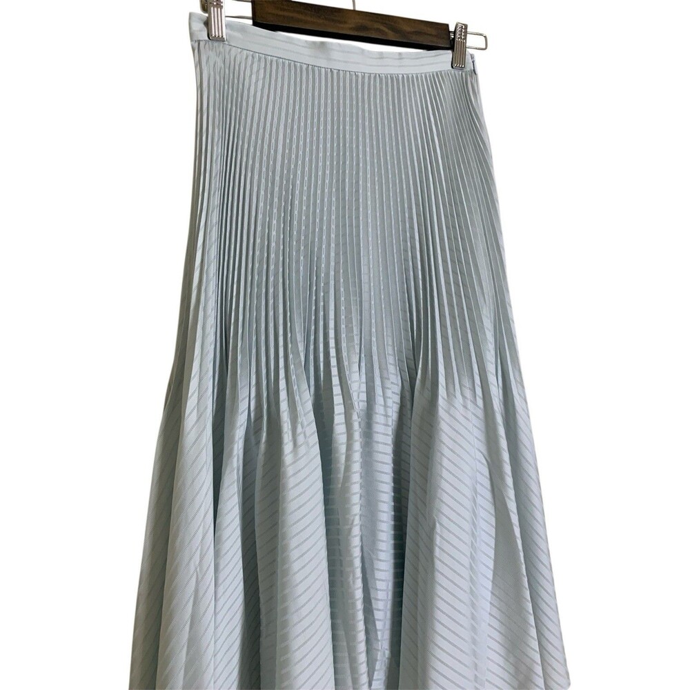 Club Monaco Pleated Midi Skirt Womens 0 Light Blue Striped A-Line Flare - Picture 3 of 6